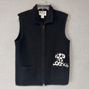 Talk of the Walk Atlantic City Black Boiled Wool Dalmatian Dog Zip Vest - Sz S